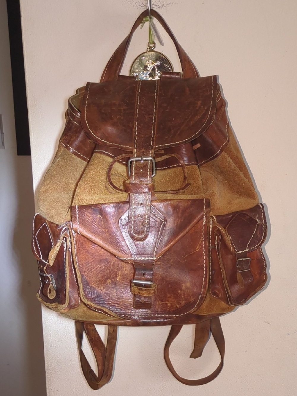 Vintage Brown Leather & Suede Men's Man Made Backpack - Brown $60